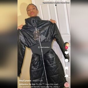 NWT Maniere De Voir Black Vegan Leather Corset  Quilted Puffer Jacket Size Small